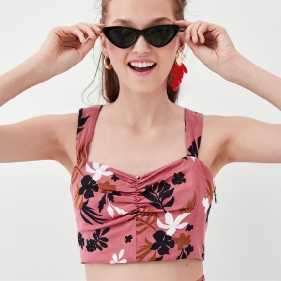 BNWT Zara tropical print crop top - Picture 1 of 7